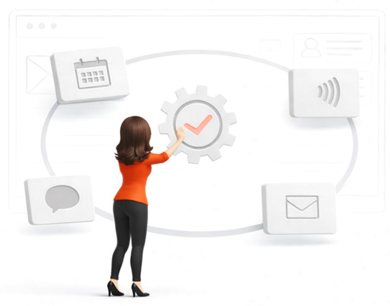 Woman reaching for checkmark tile