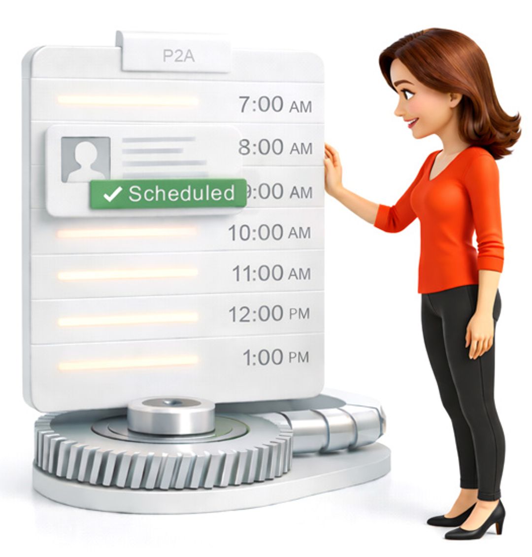 Lady looking at scheduling board.