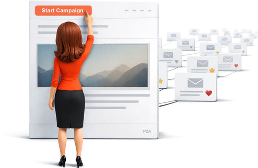 Woman reaches up to press a Start Campaign button