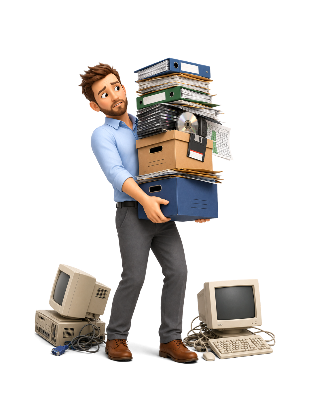 Fellow overload by carrying too many boxes