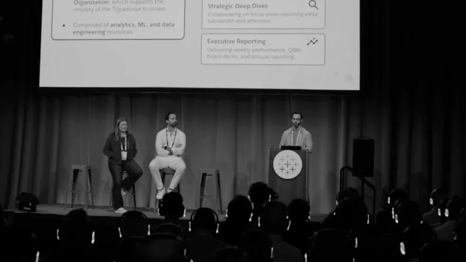 Tripadvisor's Finance Analytics team on stage at Tableau Conference 2026