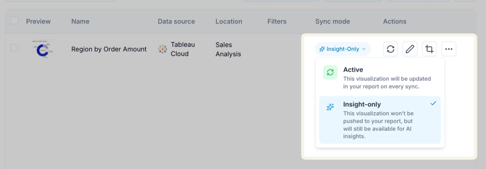 Visualization settings with the Insight-only toggle enabled