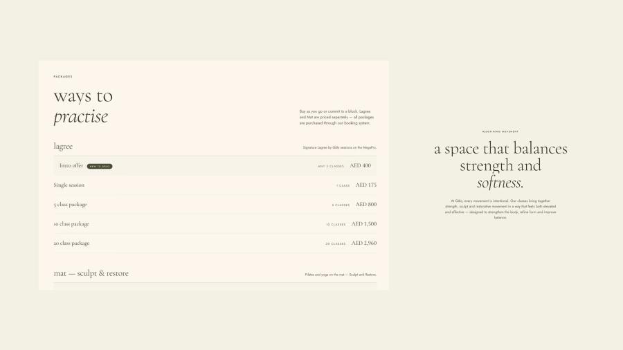 Gālo — a custom site with the studio's Mindbody scheduler built into it