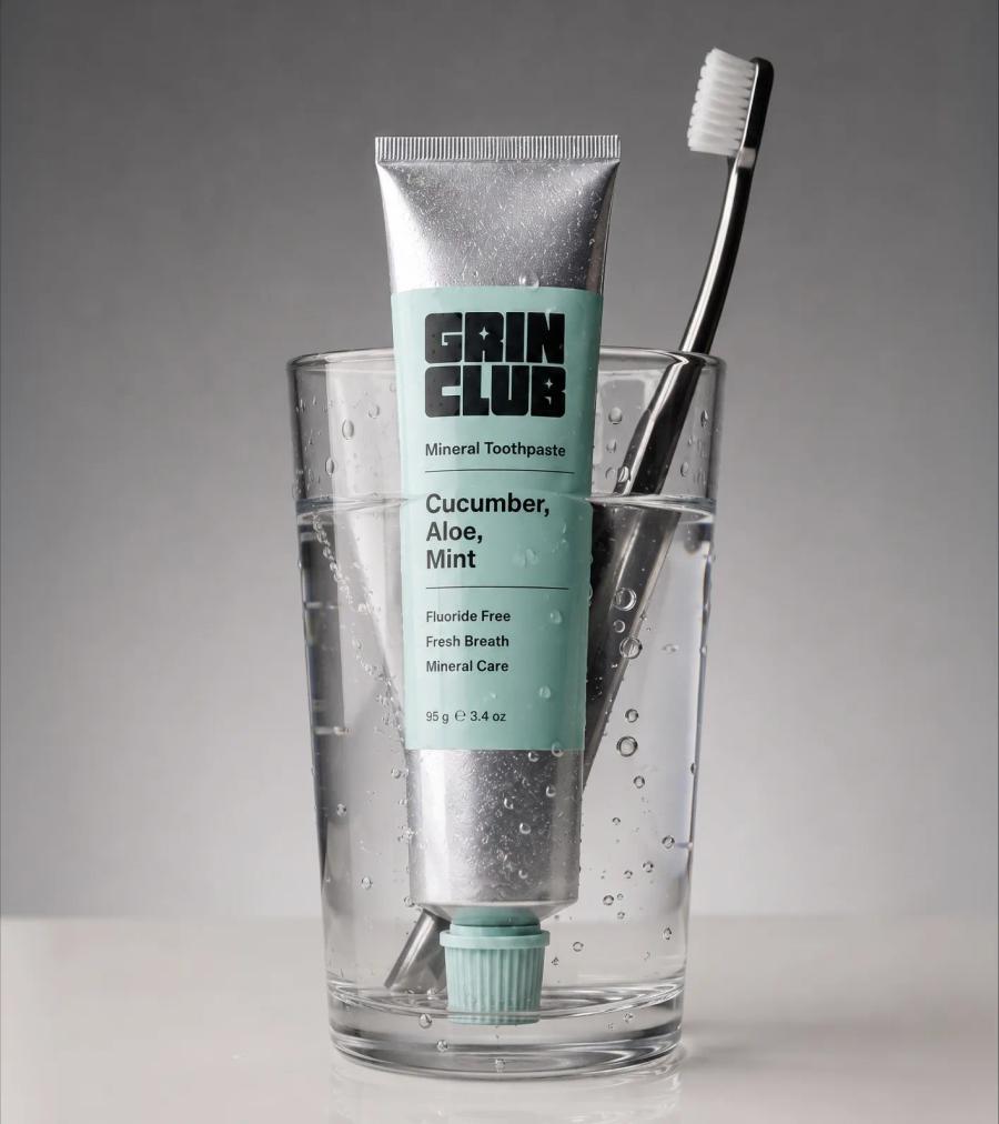 Grin Club — naming, identity and packaging for a mineral toothpaste