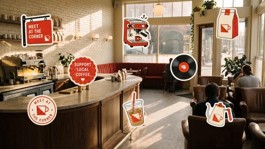 Corner Club — identity, signage and storefront for a coffee shop