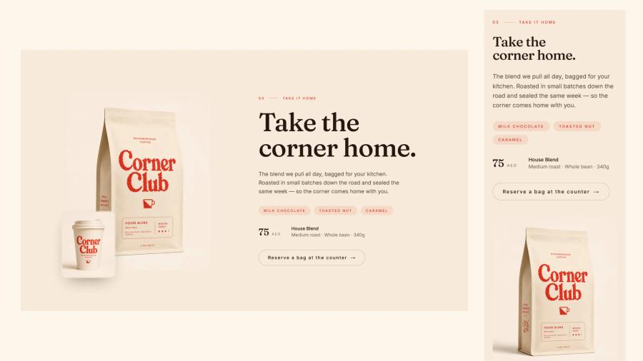 Corner Club — identity, signage and storefront for a coffee shop