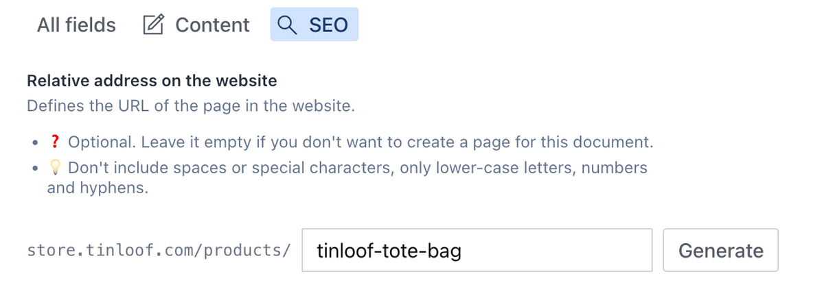 Optimized URL structure on Tinloof Store