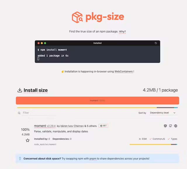 Measure bundle size with pkg-size