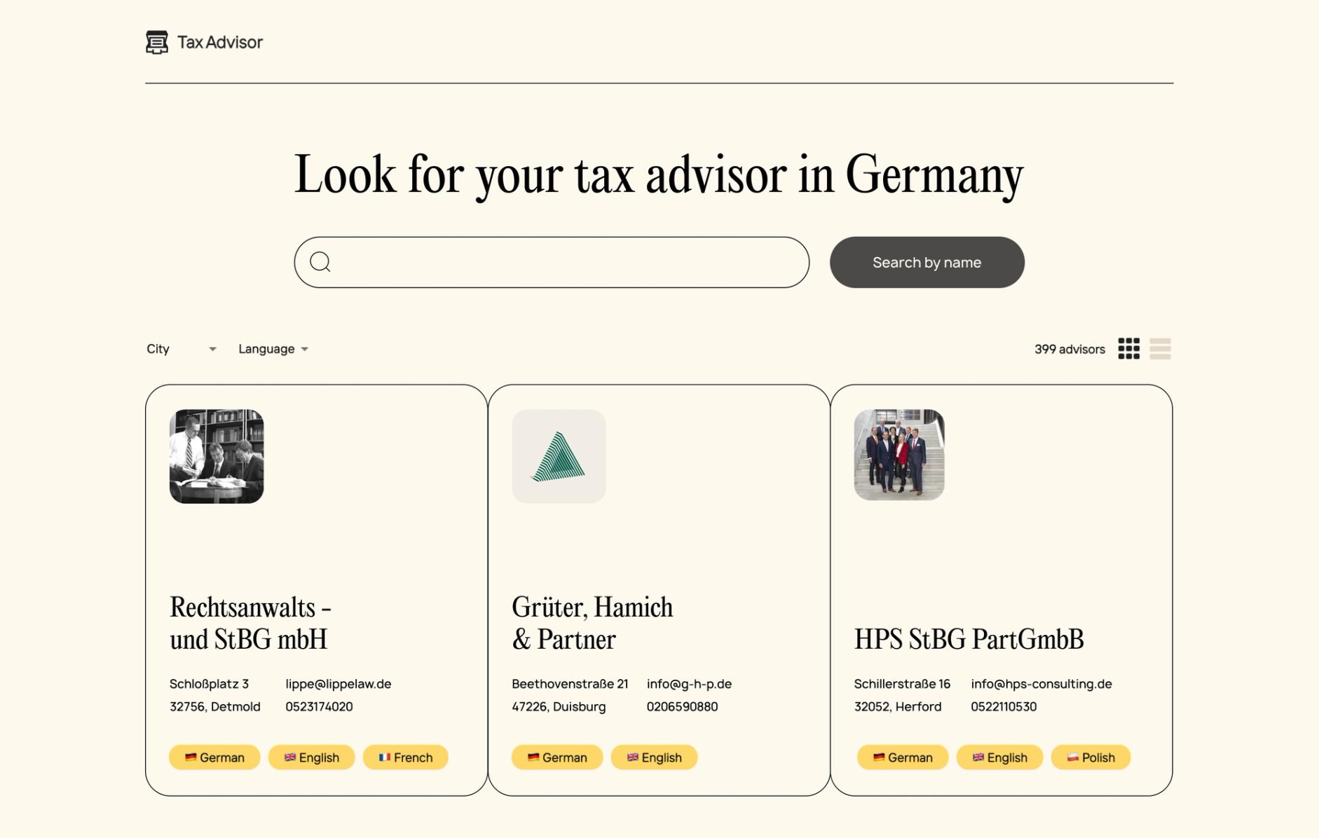 Tax Advisor homepage