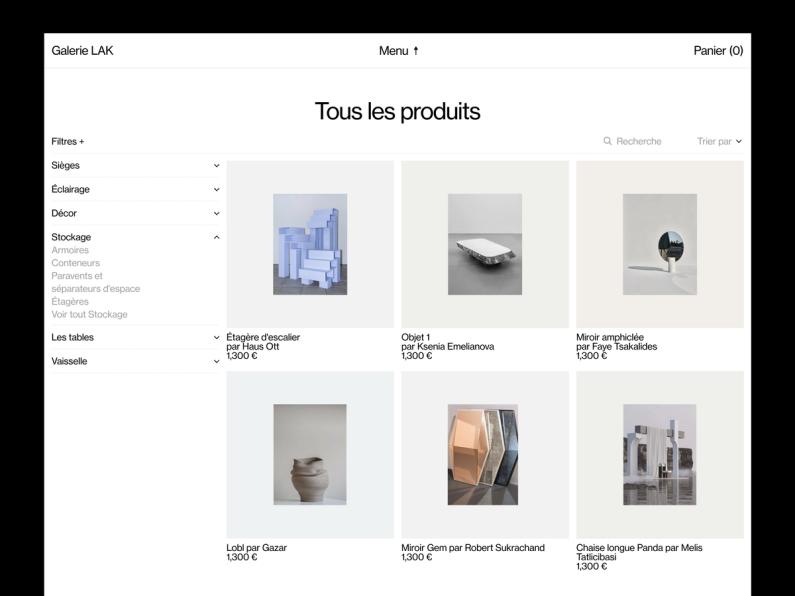 LAK Gallery product listing page: French localization