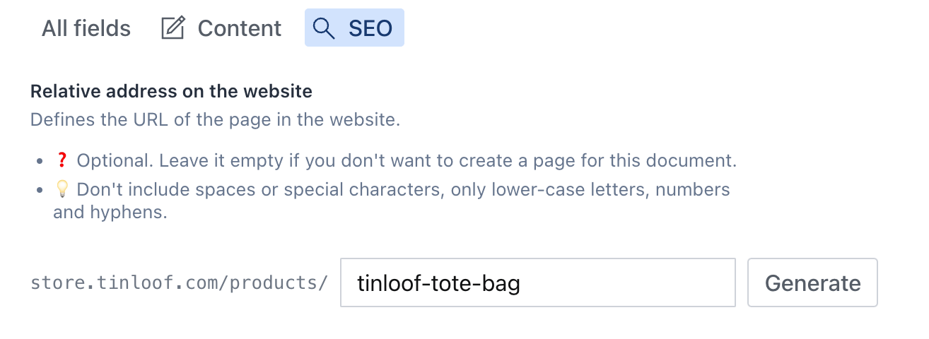 Optimized URL structure on Tinloof Store