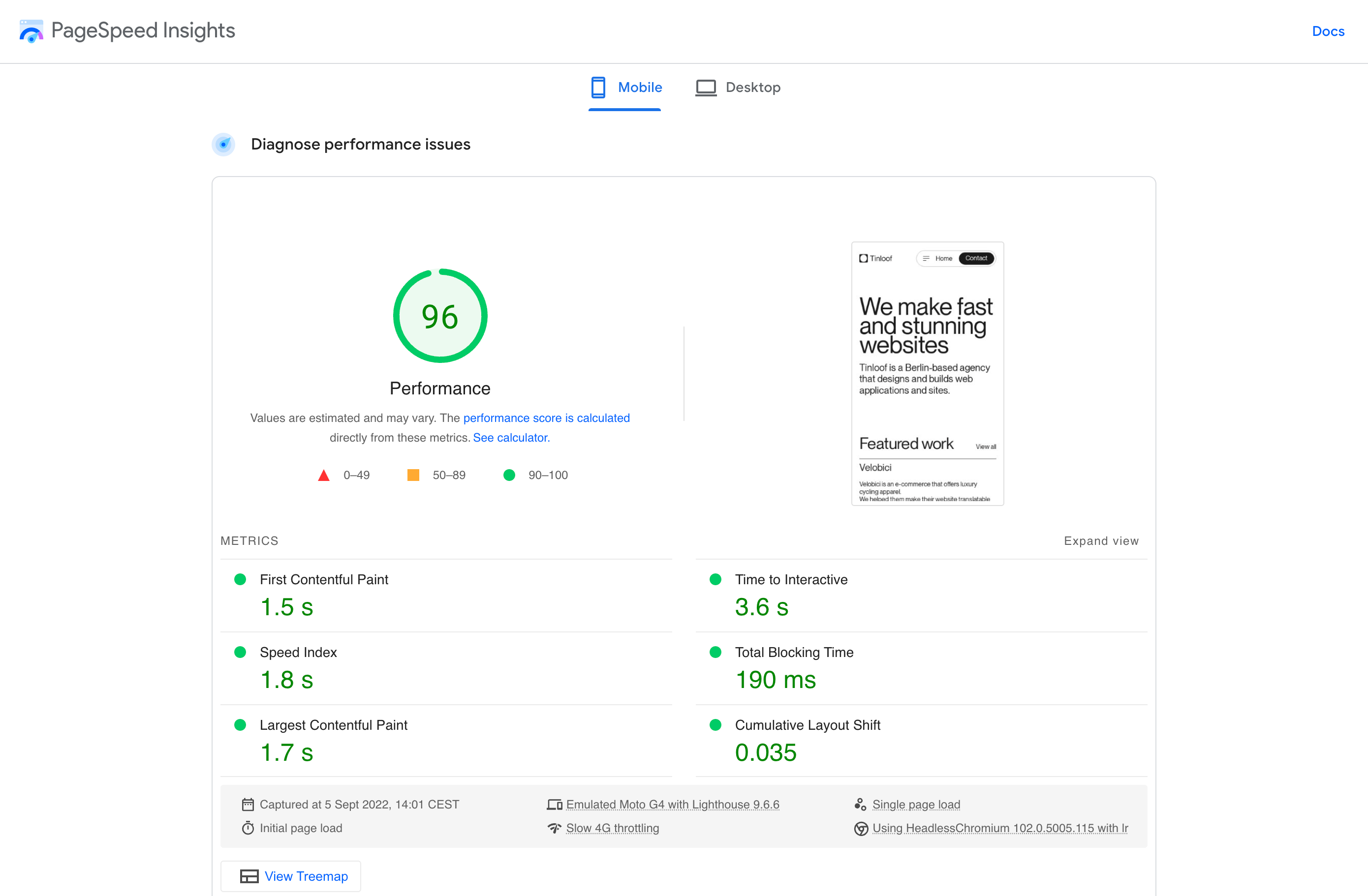 High scores on Page Speed Insights