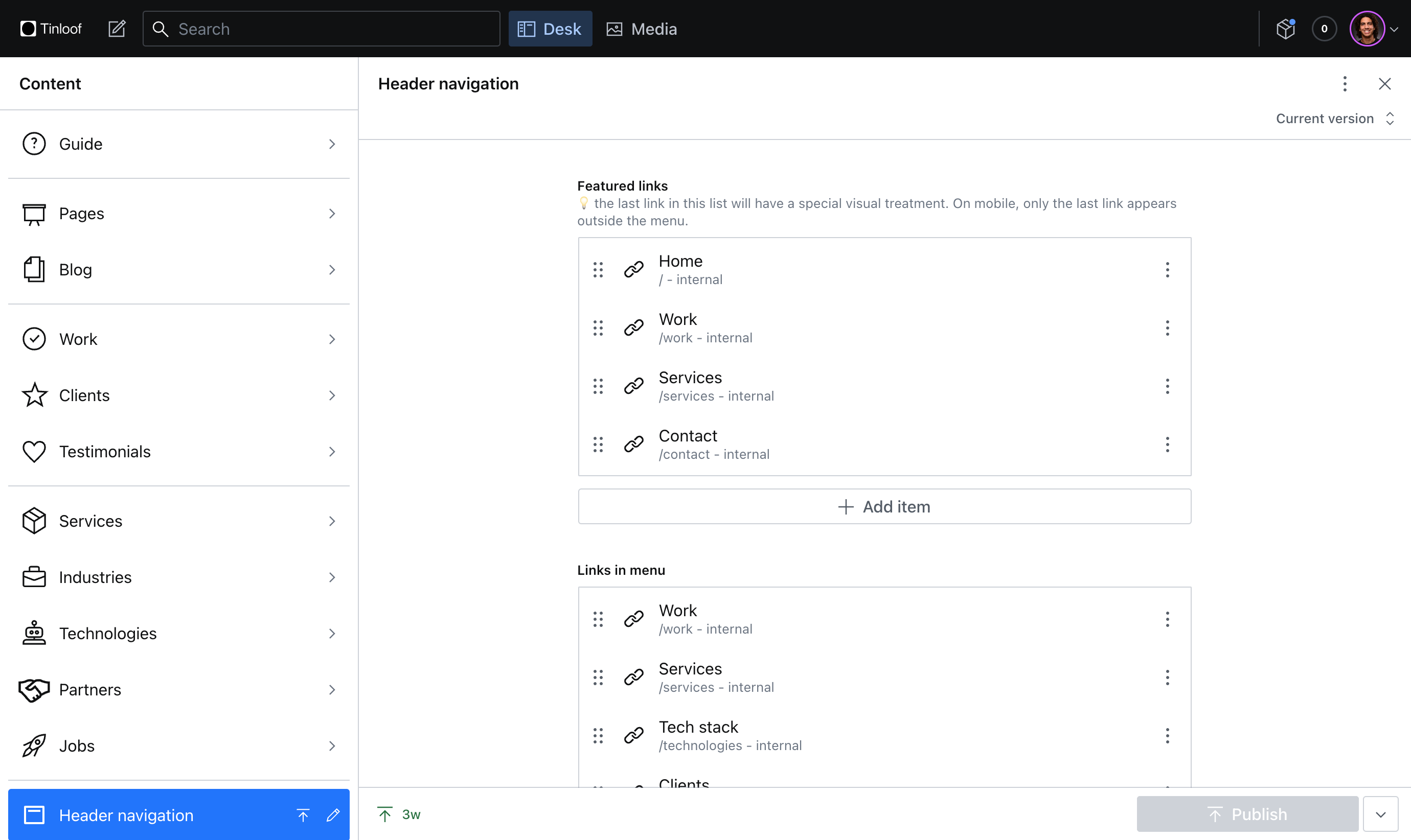 Manage Header from Sanity