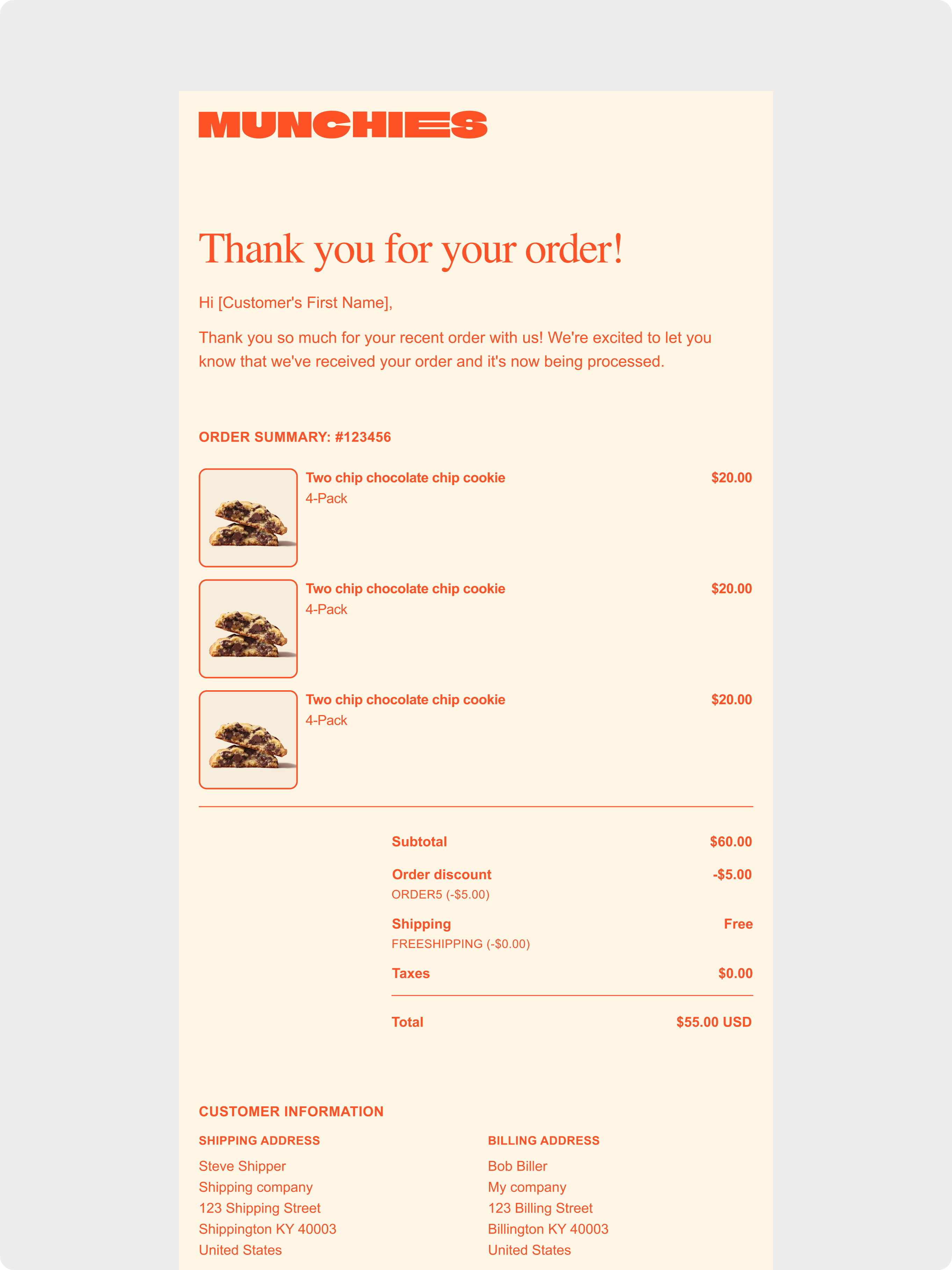 Munchies order confirmation