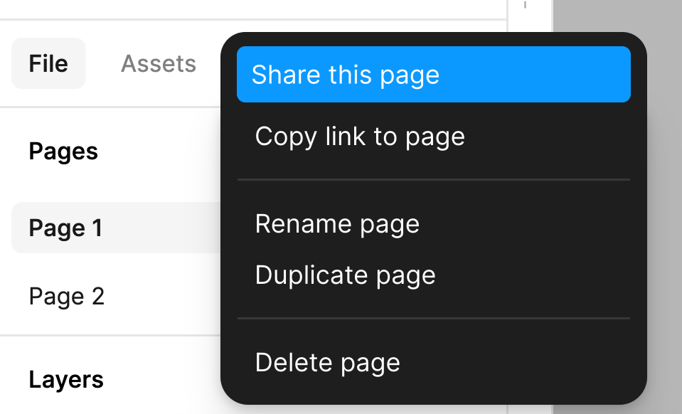 Screenshot showing how the "Share this page" functionality would appear in the dropdown