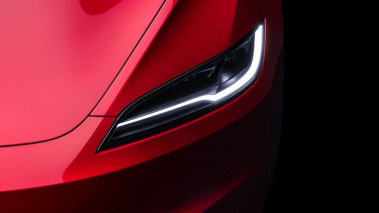 2024 Red Tesla Model 3 Headlight