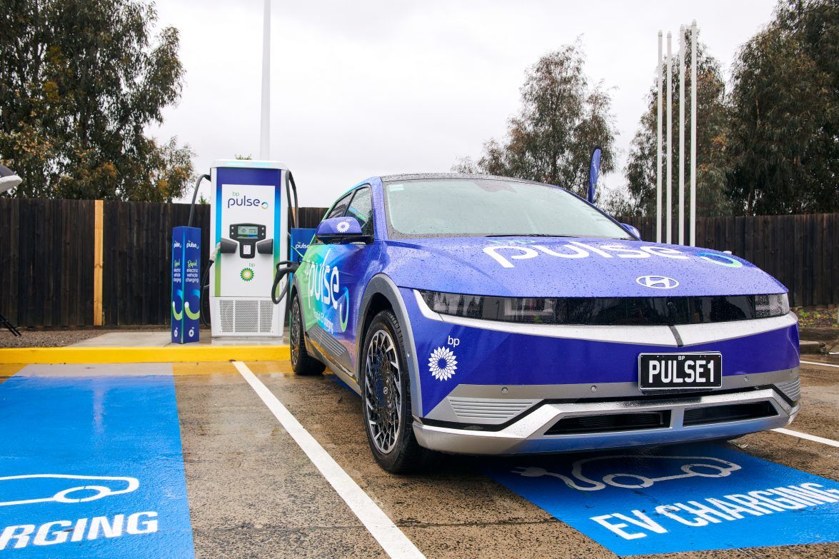 Hyundai Ioniq 5 with BP Pulse wrap charging at Tritium BP Pulse station