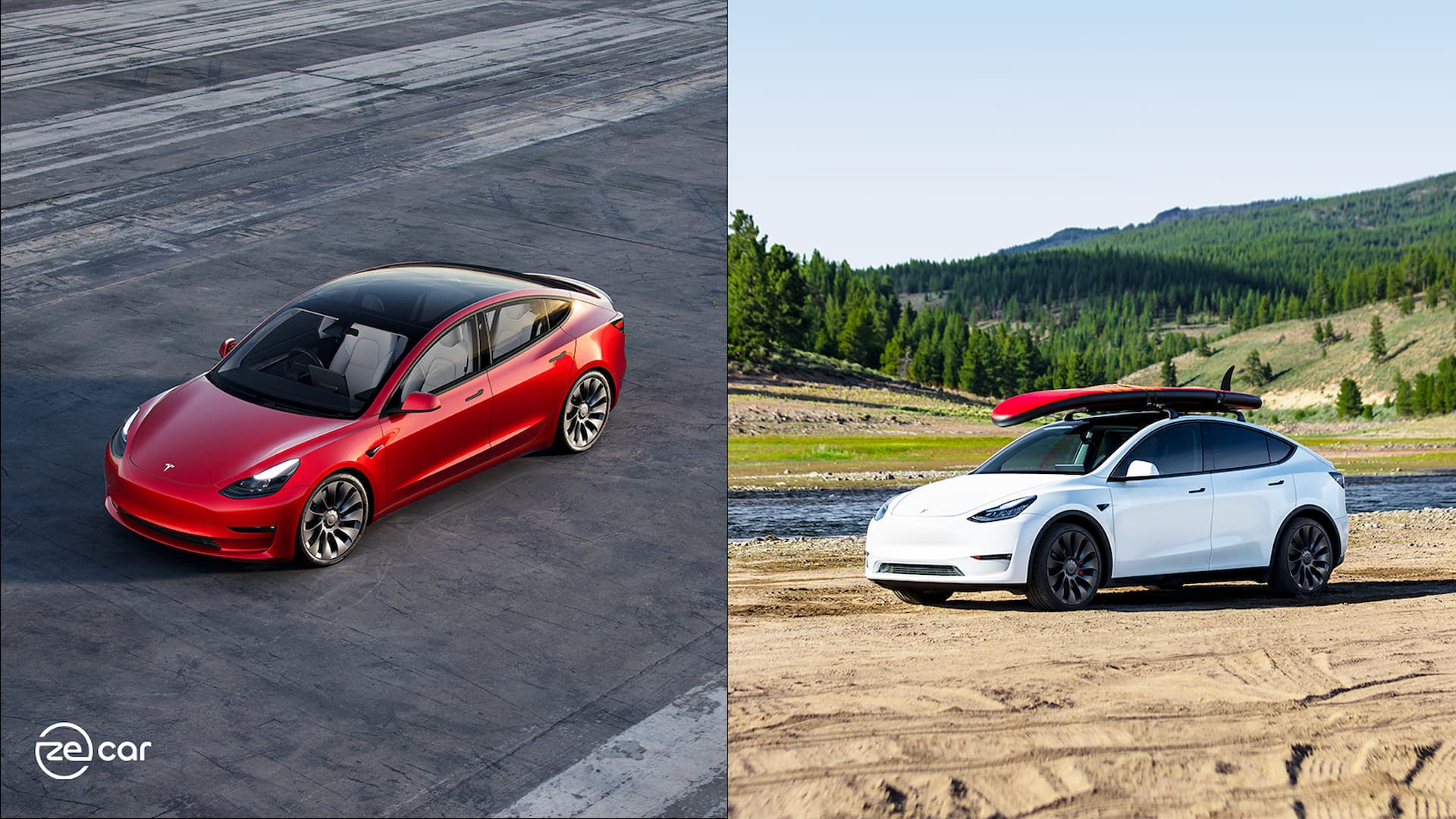 Tesla Model 3 and Model 3 Performance side-by-side