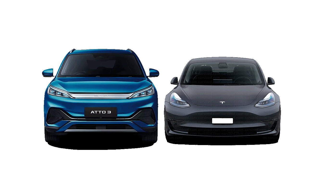 BYD Atto 3 vs Tesla Model 3 (Front)