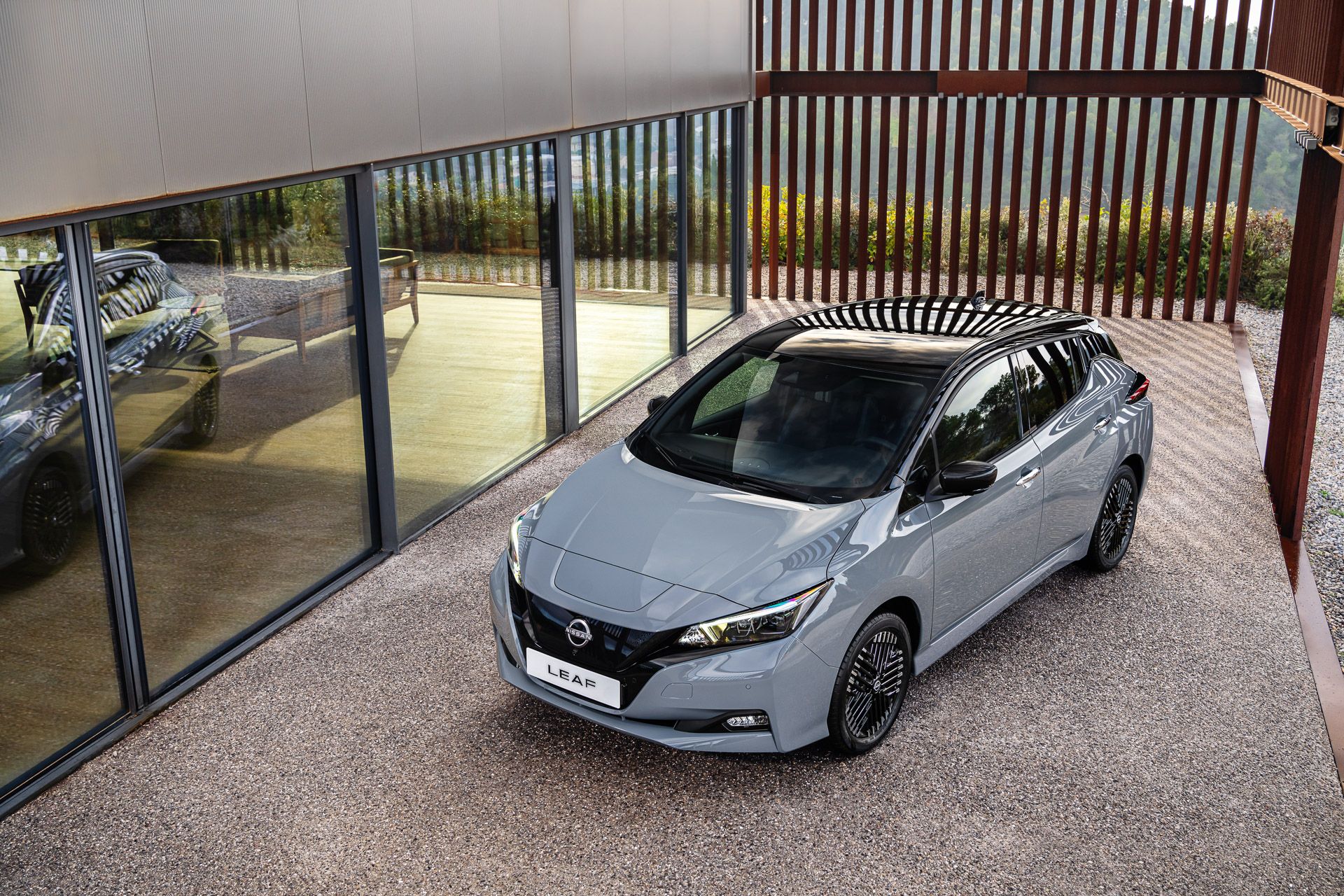 2023 Nissan Leaf in grey with black contrasting roof