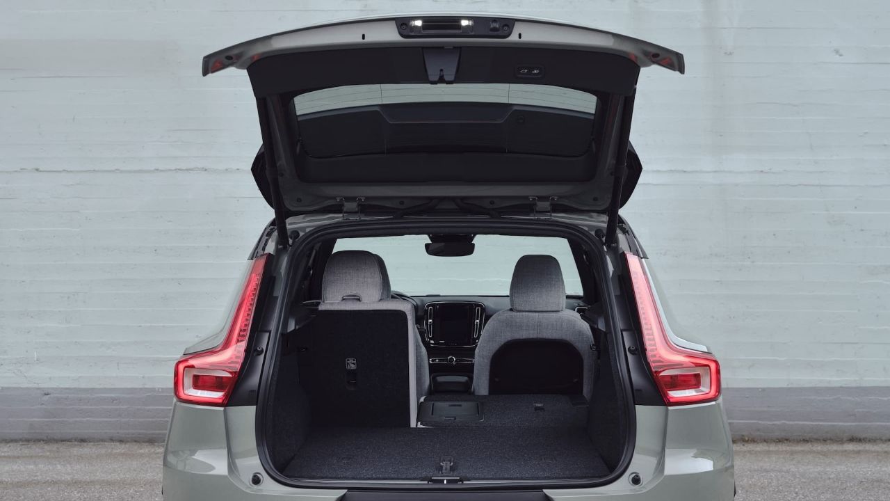 Green Volvo XC40 Recharge EV open boot storage space