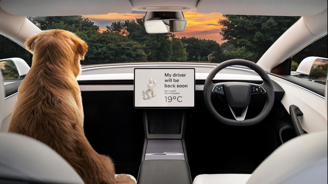 2024 White Tesla Model 3 Dashboard Rear Seat POV