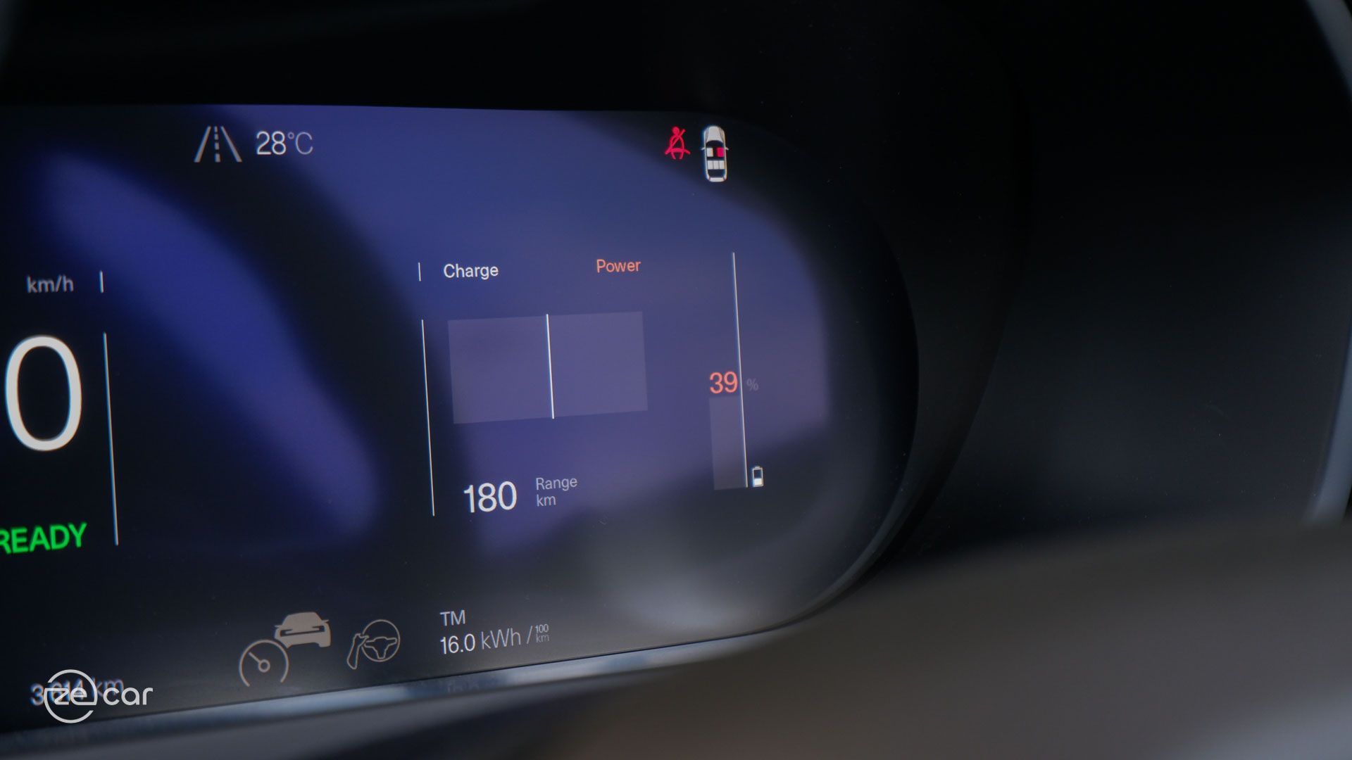 Polestar 2 drive selector stick and instrument cluster range readout