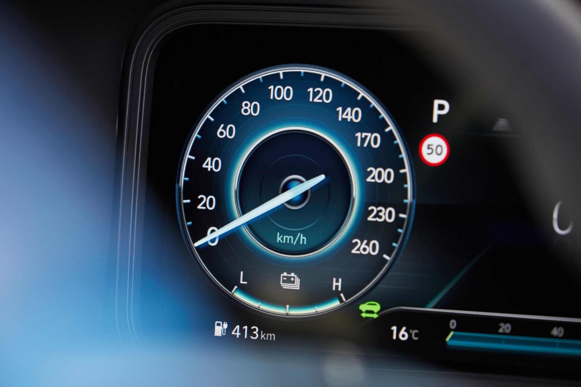 Hyundai Kona Electric digital speedometer and rear row interior seats