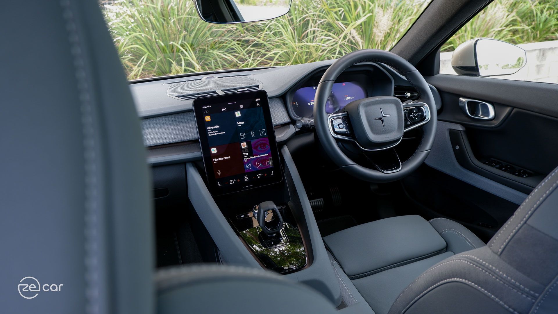Polestar 2 interior touchscreen and steering wheel