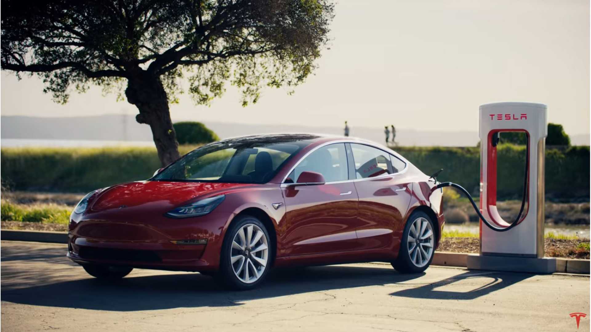 Tesla Model 3 on supercharger