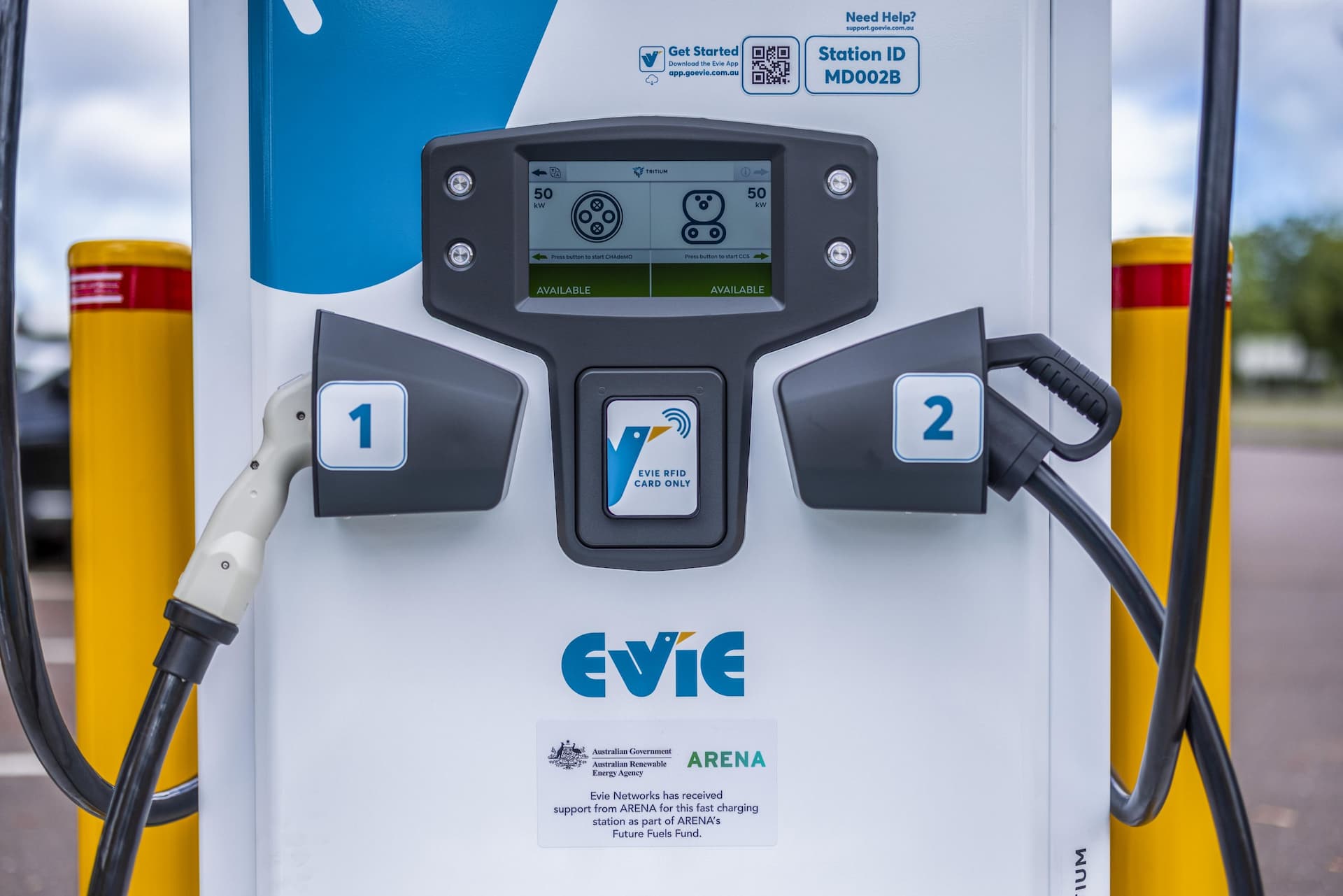 Evie Networks Tritium DC fast charging station with RFID card scanner