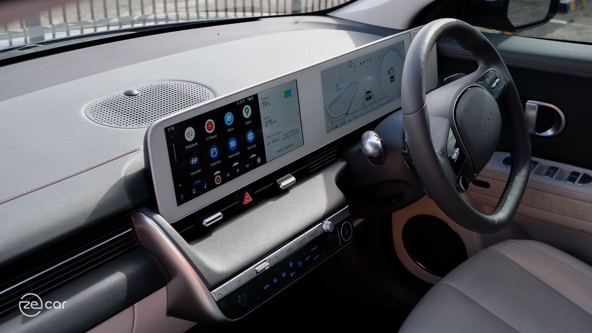 Hyundai Ioniq 5 white interior and touchscreen with Android Auto
