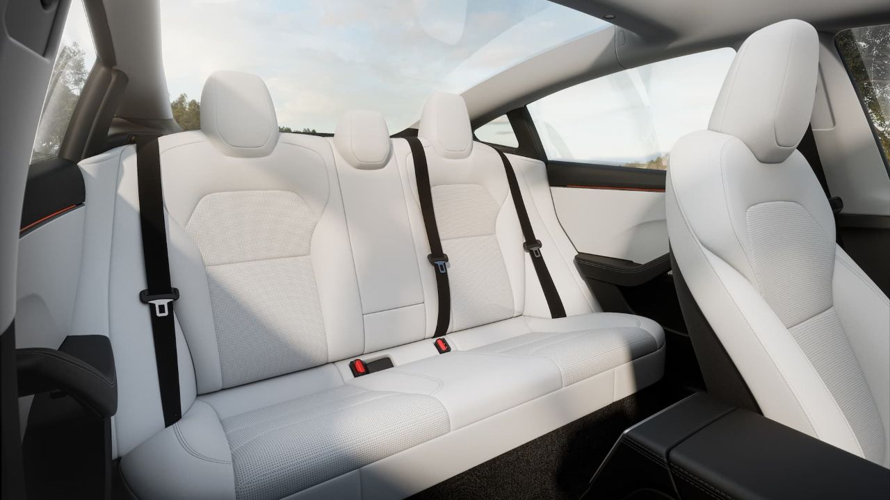 2024 White Tesla Model 3 Rear Seats