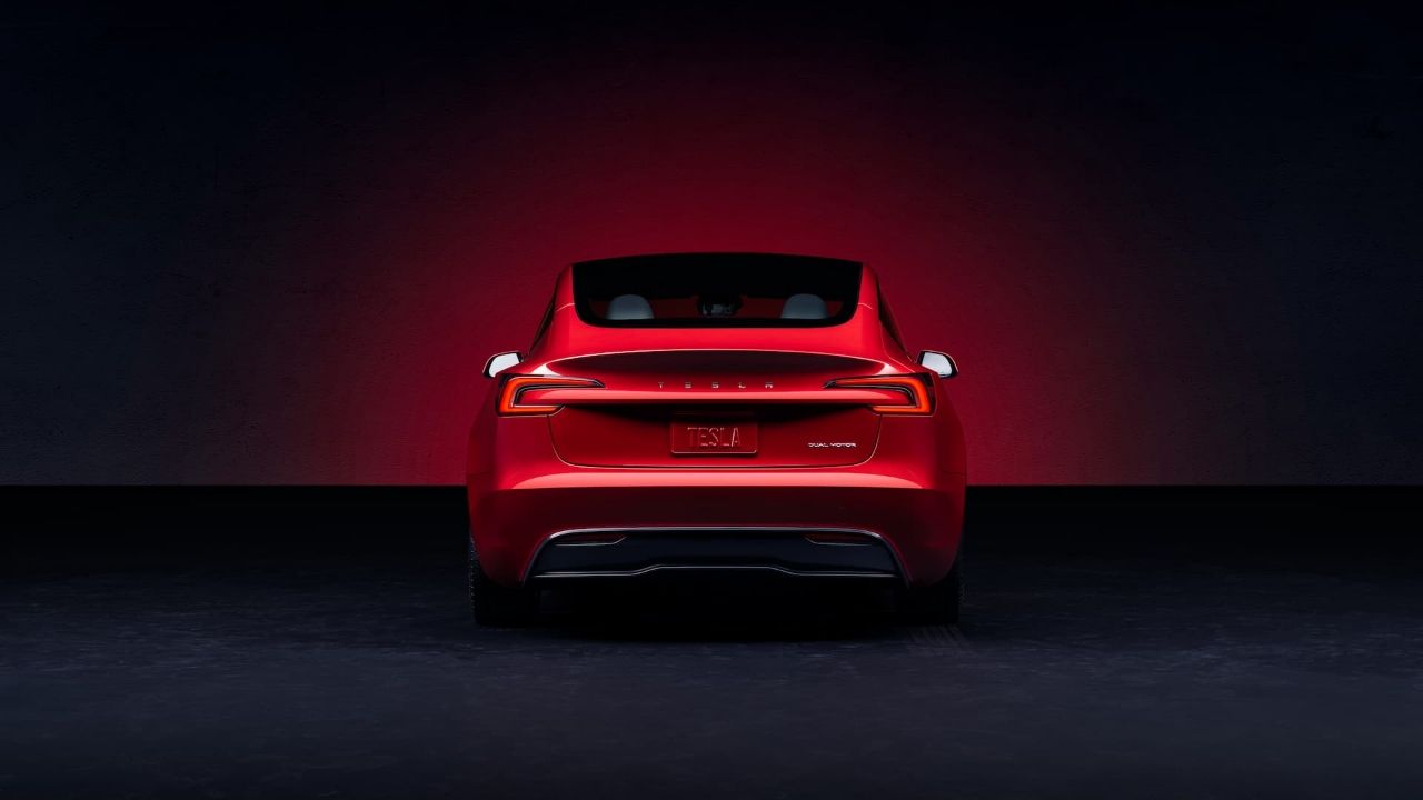 2024 Red Tesla Model 3 Rear View