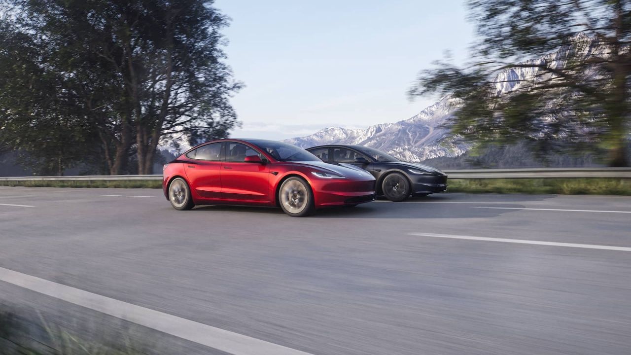 2024 Red & Black Tesla Model 3 Running Shot