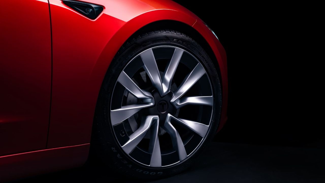 2024 Red Tesla Model 3 Front Wheel