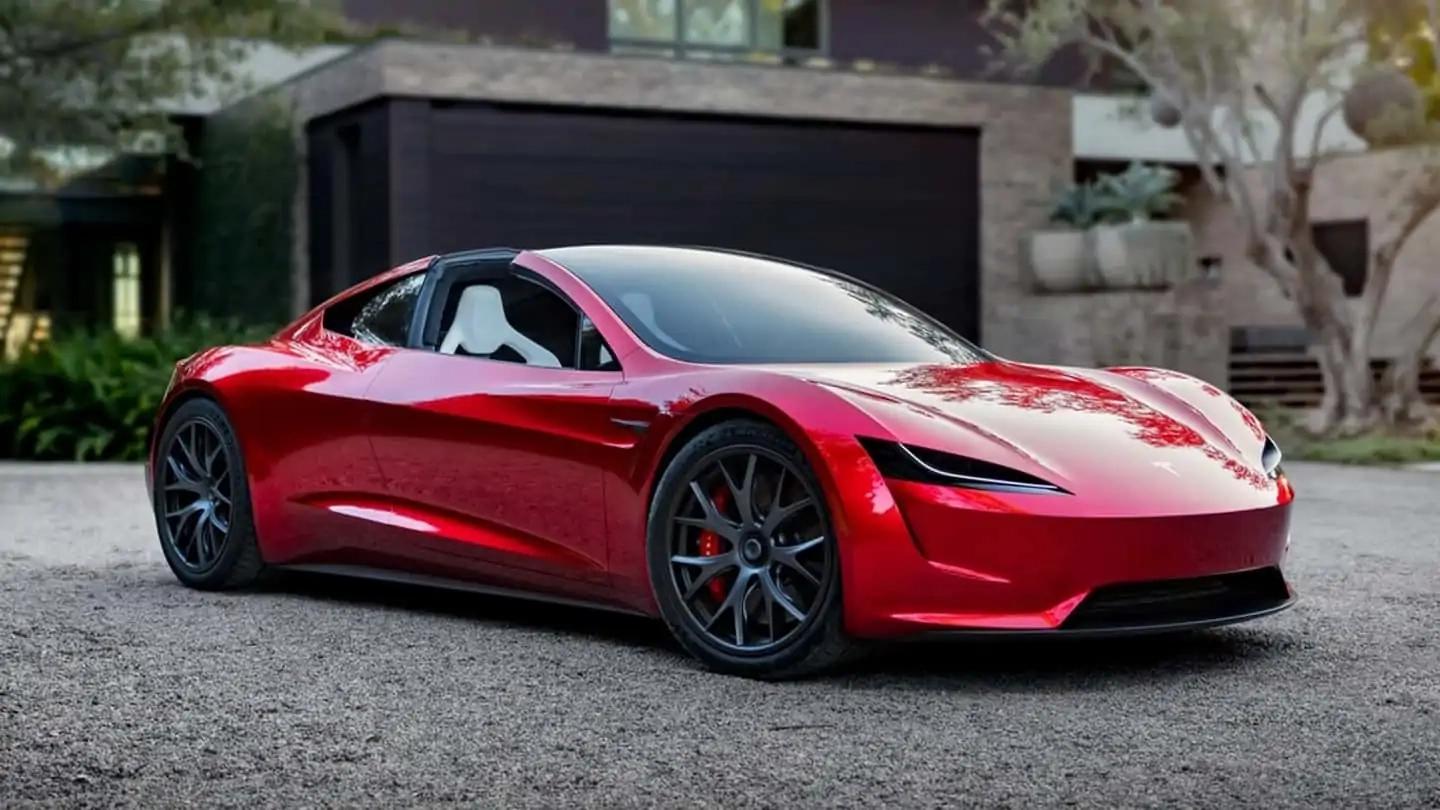 Red Tesla Roadster 