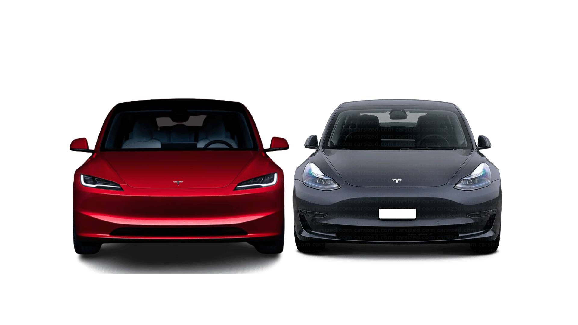 2024 Tesla Model 3 vs 2023 Tesla Model 3 Facelift Comparison (Front view)