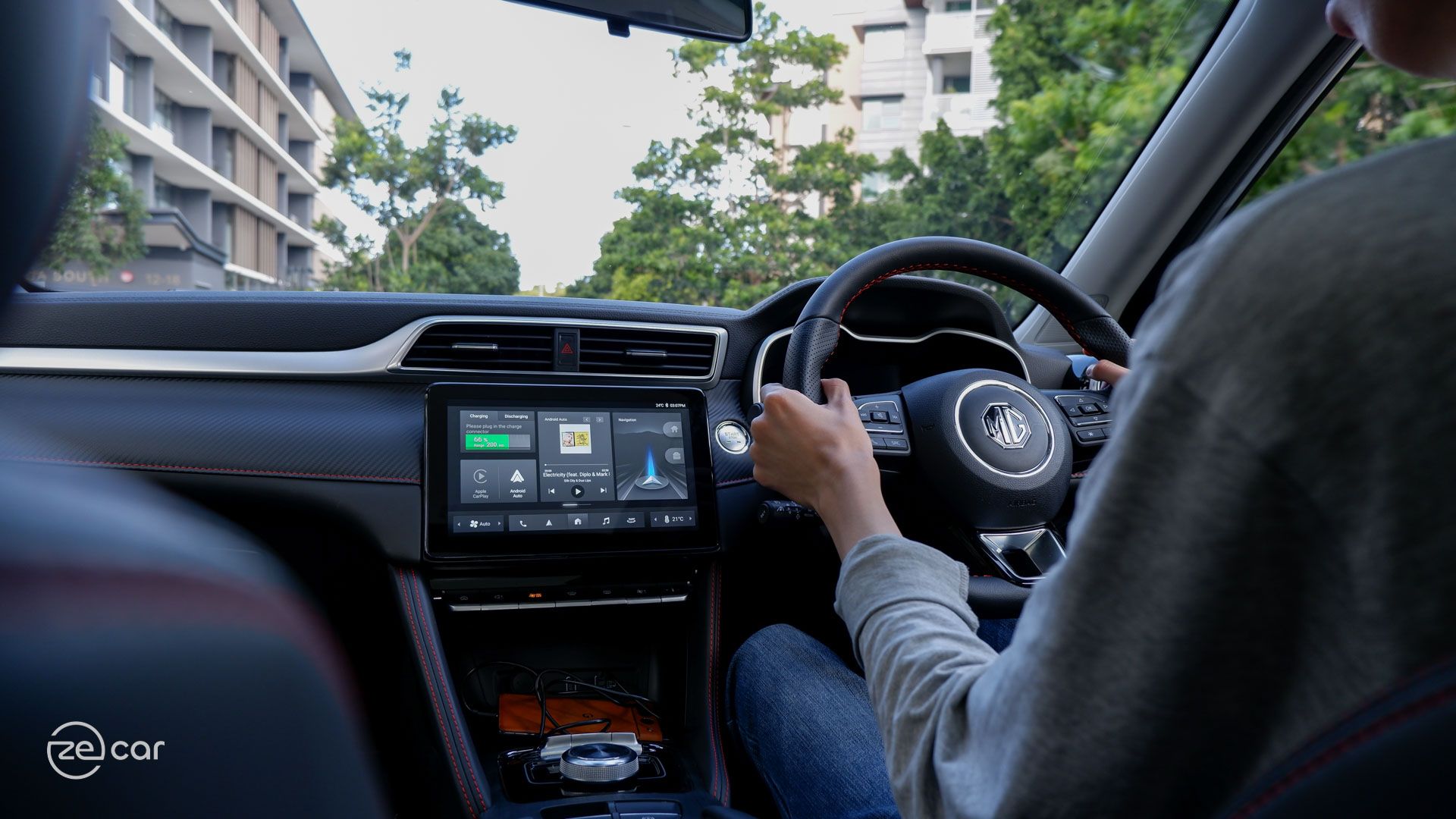 Man driving MG ZS EV interior view