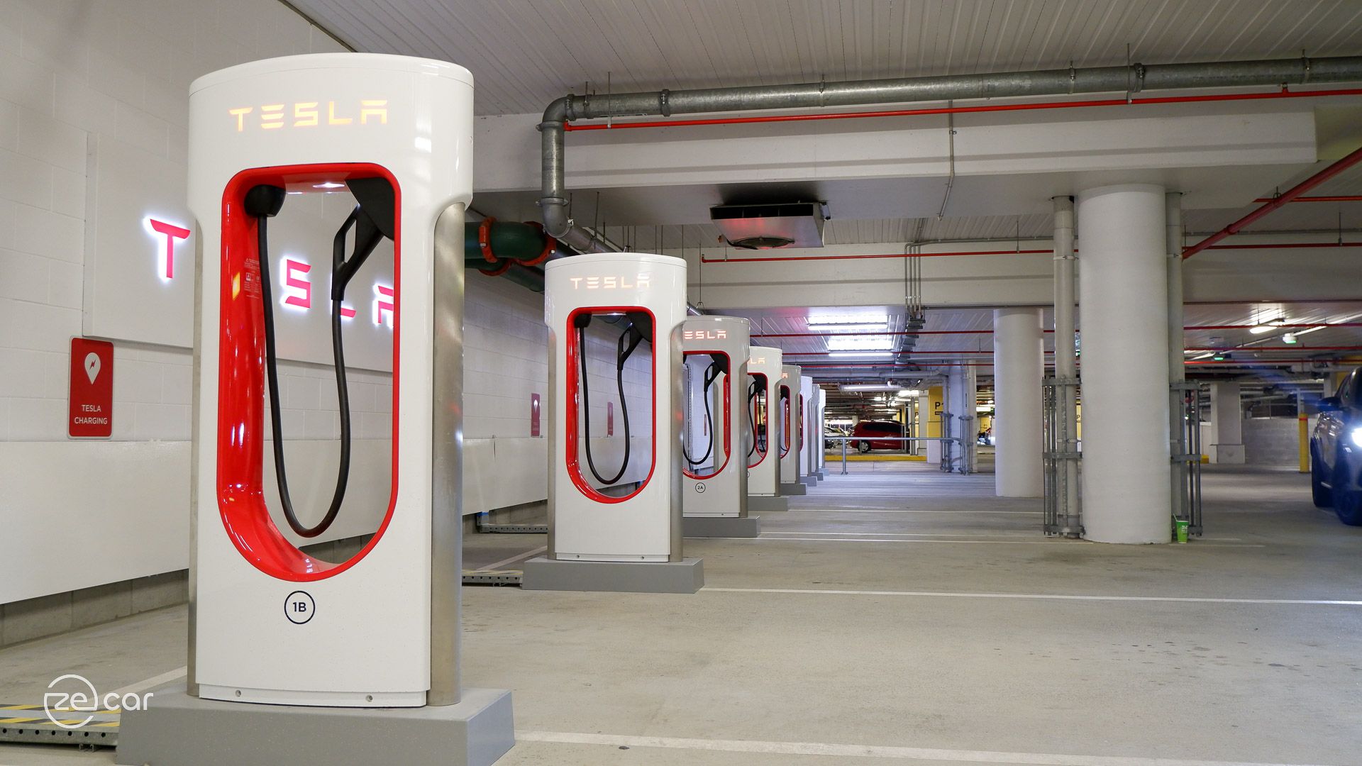 Indooroopilly Shopping Centre Tesla V3 Supercharging stalls in car park