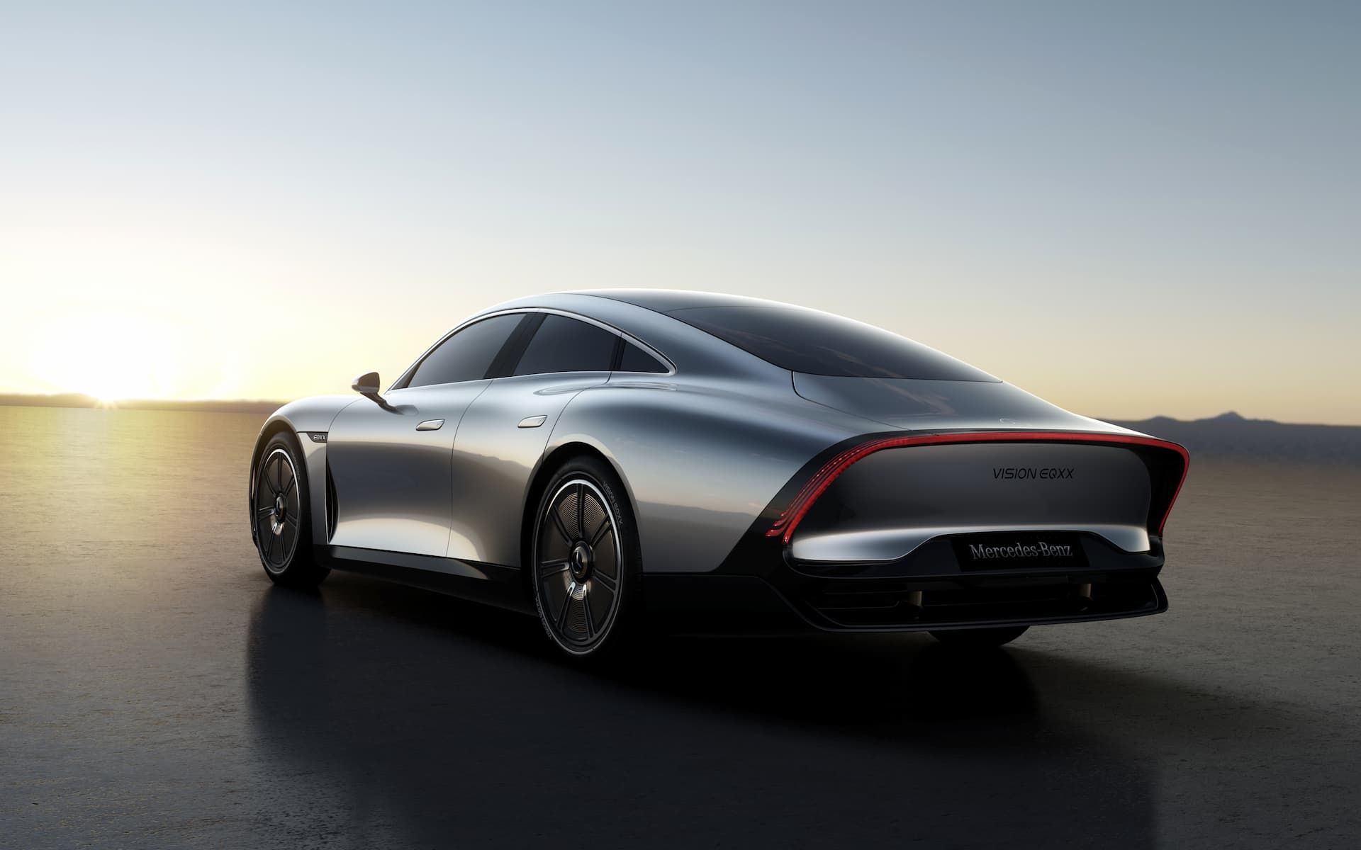 Long-tail rear of futuristic Mercedes-Benz EQXX electric vehicle concept