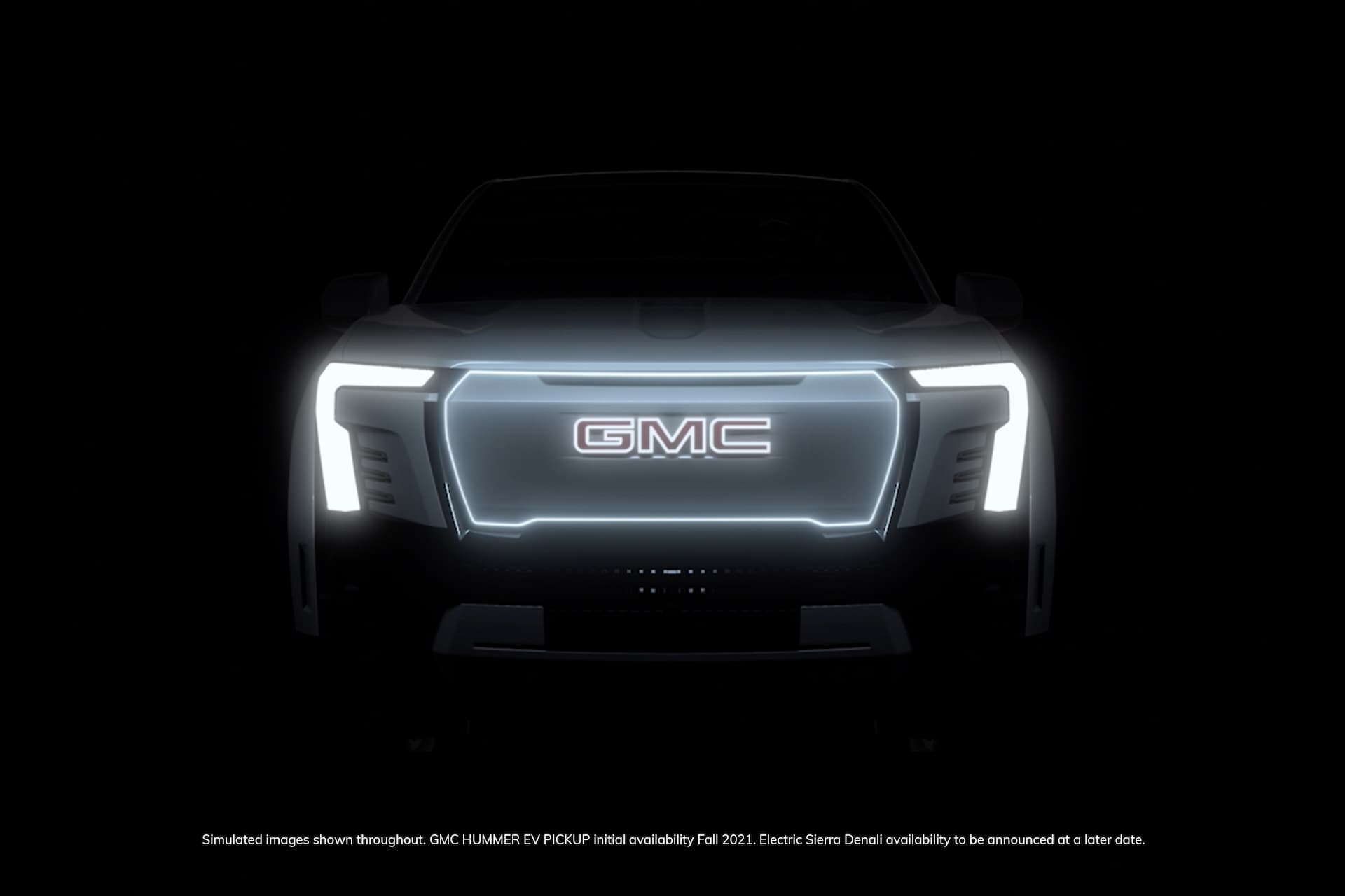 GMC Sierra Denali EV teaser image of lights and front grille