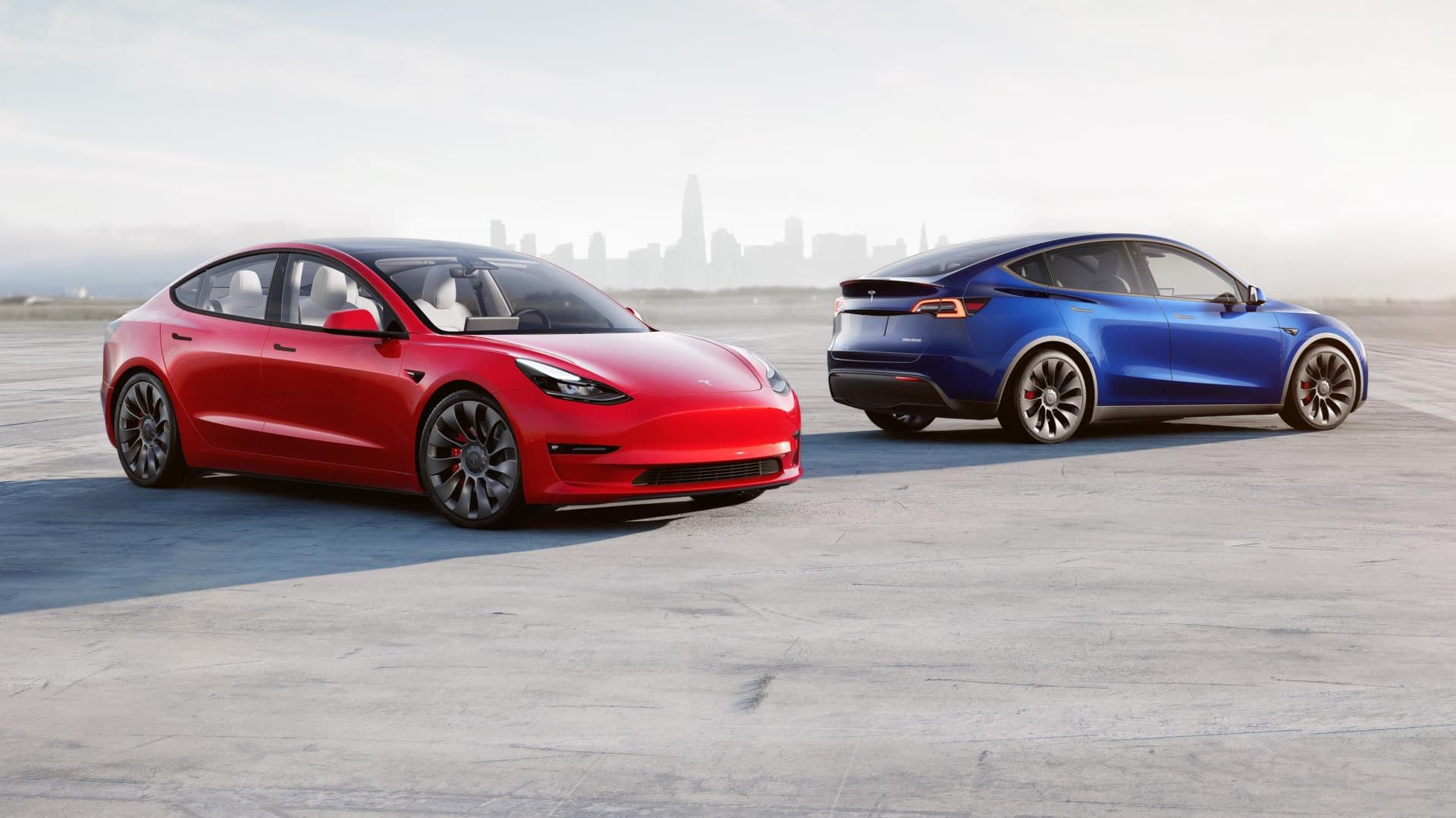 Tesla Model Y and Model 3 together
