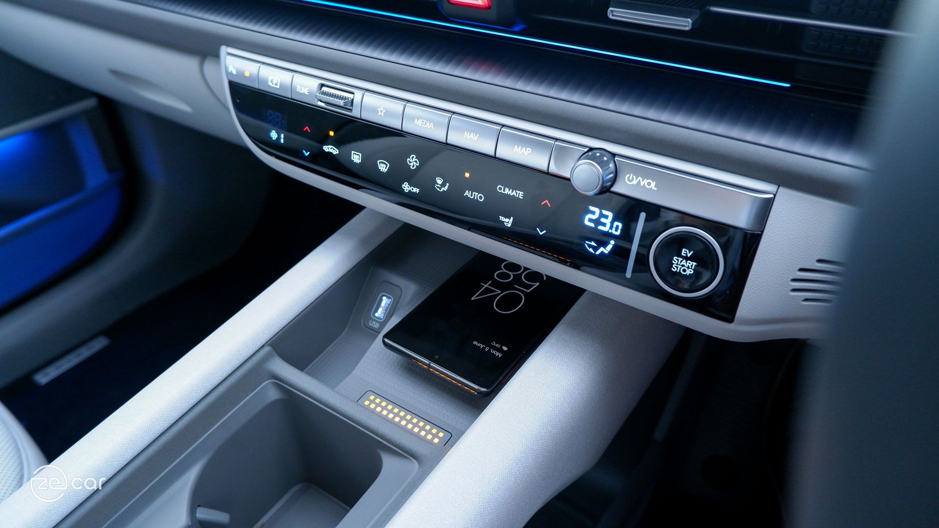 Hyundai Ioniq 6 rear door pocket and climate control/wireless charging pad