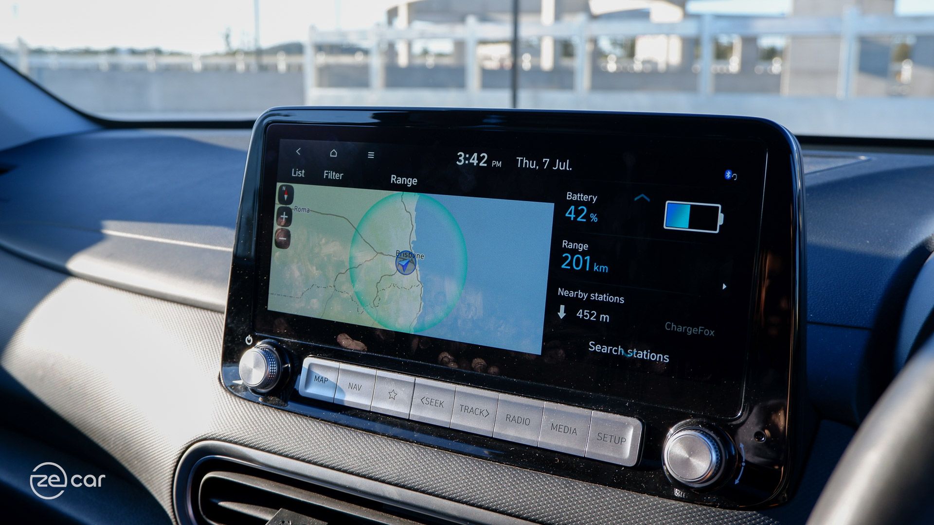 Hyundai Kona Electric AC charging and touchscreen range map