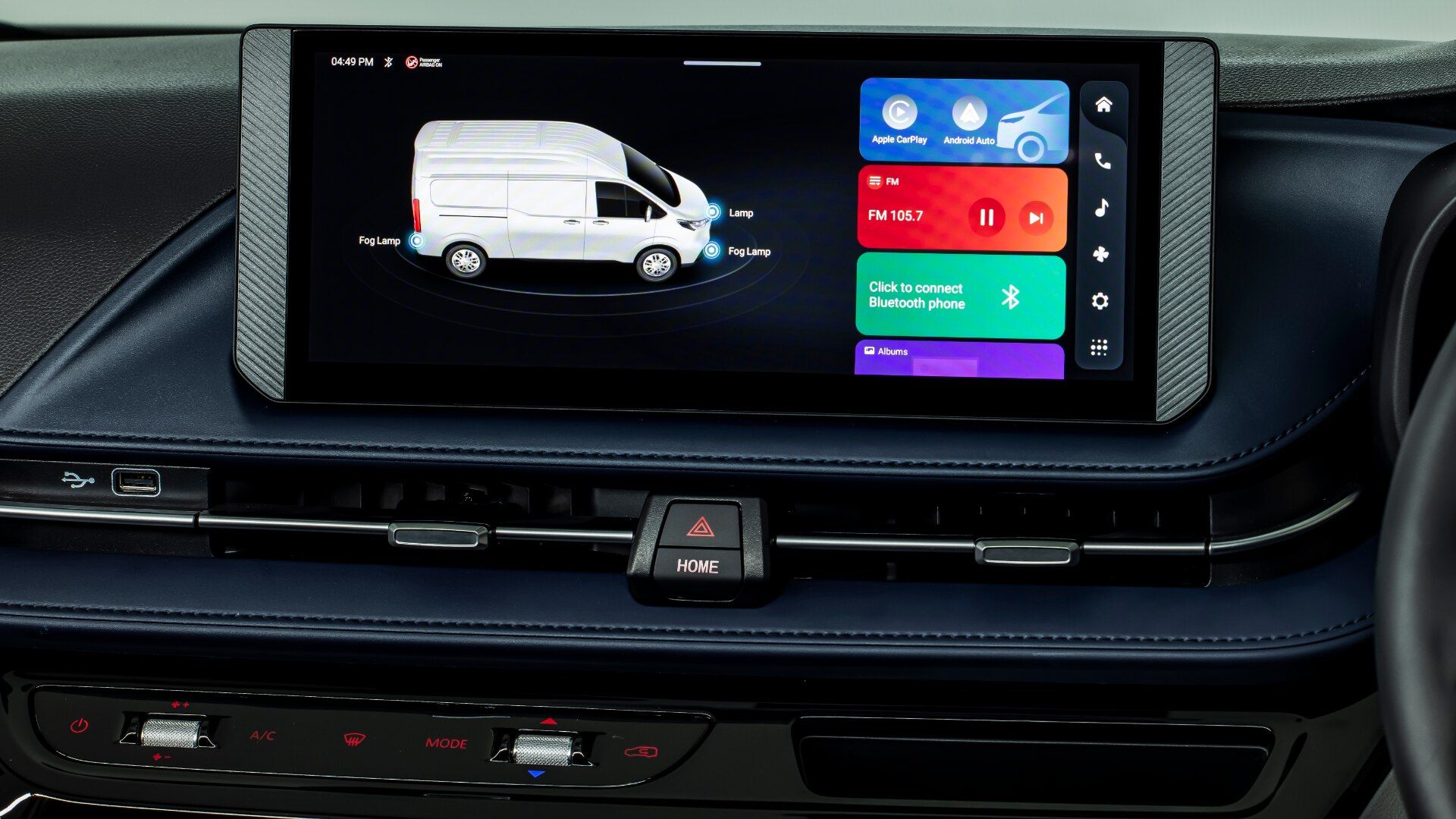 LDV eDeliver infotainment screen showing fog lamp control