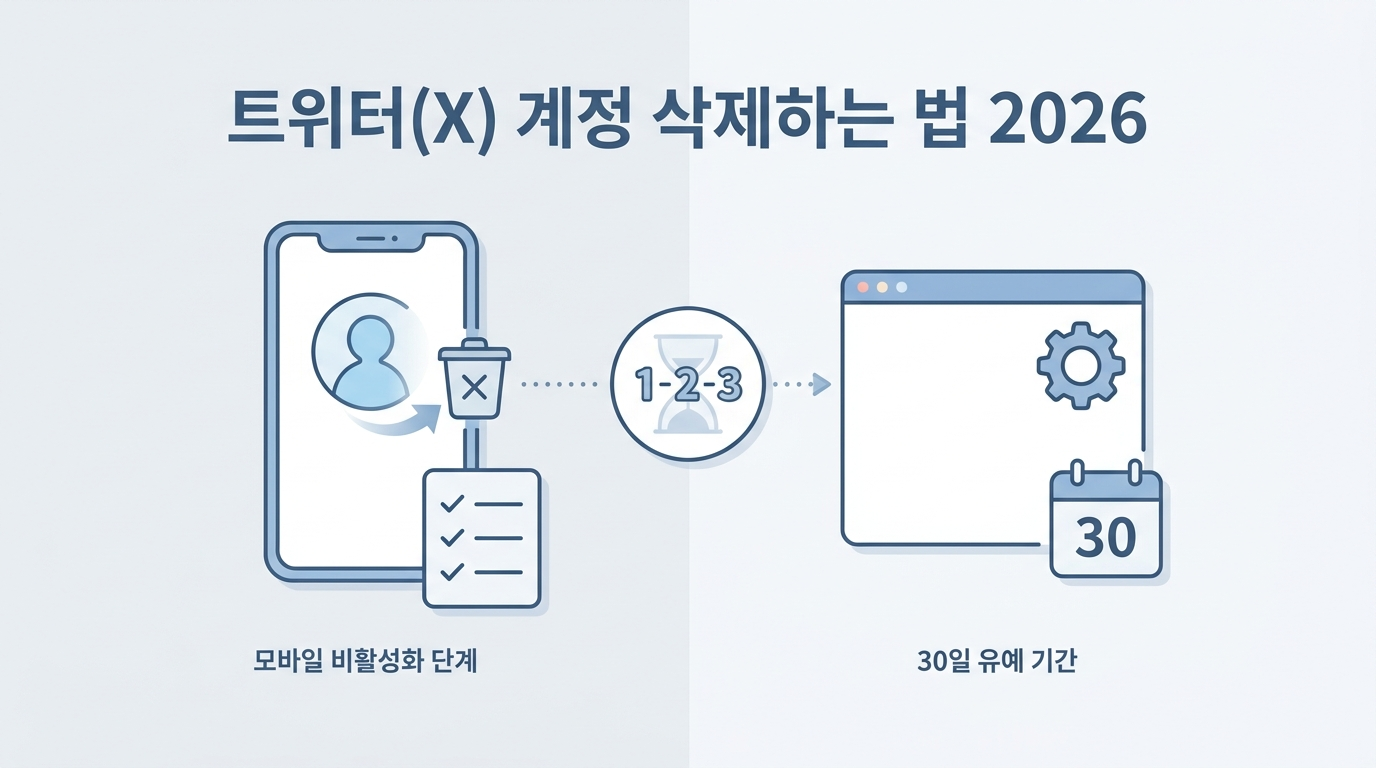 트위터(X) 계정 삭제하는 법을 안내하는 썸네일 일러스트