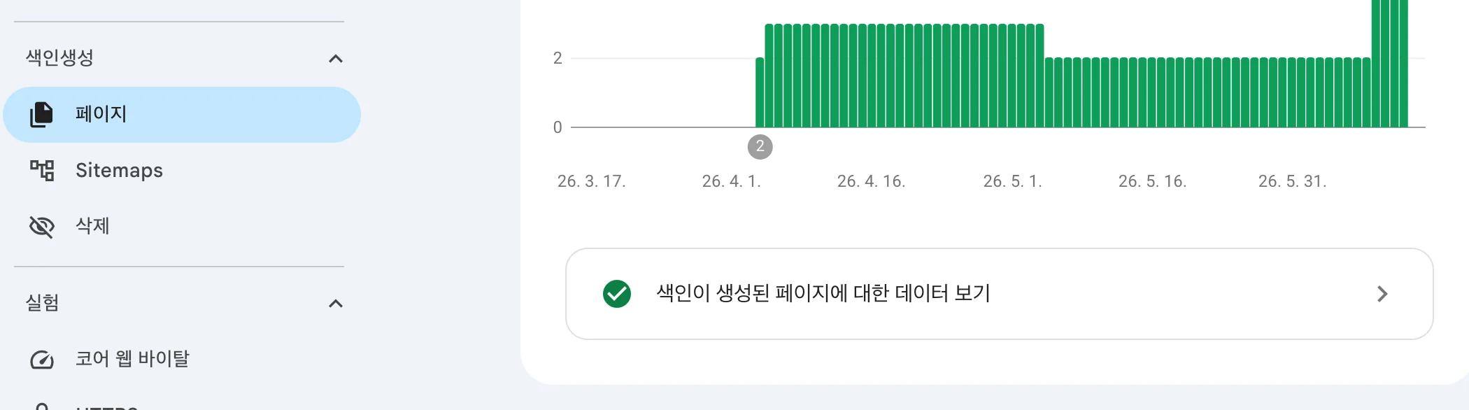 서치콘솔 좌측 페이지 메뉴 화면