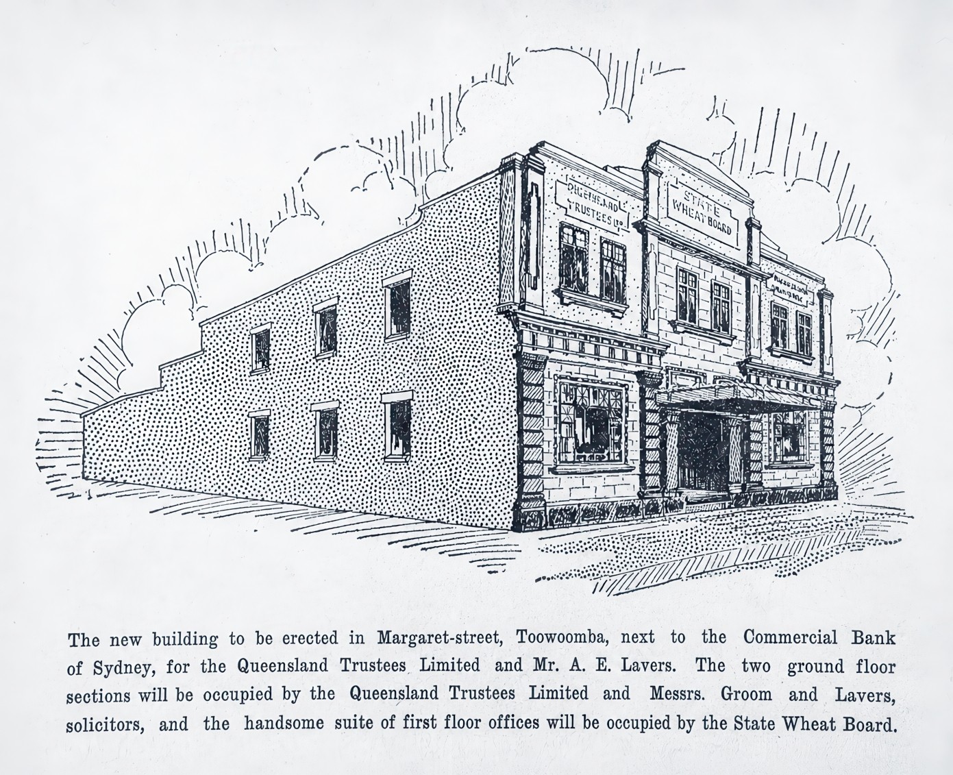 The building where it all began — Arthur Bligh's first office, Margaret Street, Toowoomba.