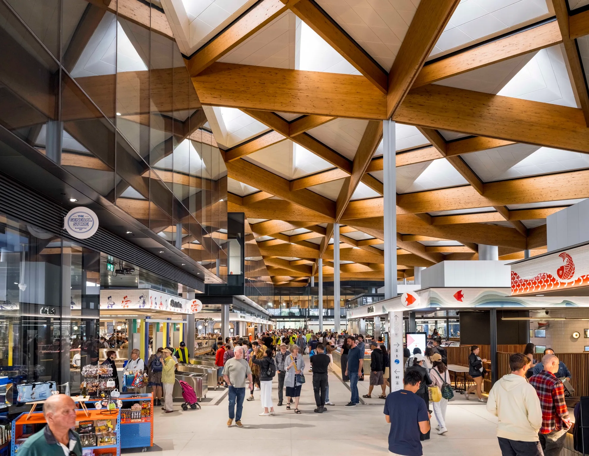 BVN Architecture Sydney civic architecture — New Sydney Fish Market mass timber ceiling, community co-design public market